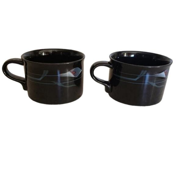 Rare Mikasa Galleria Opus Black Calla Lily Mid Century/Art Deco Coffee Mug Set - Picture 2 of 4